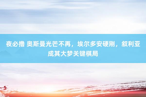 夜必撸 奥斯曼光芒不再，埃尔多安硬刚，叙利亚成其大梦关键棋局